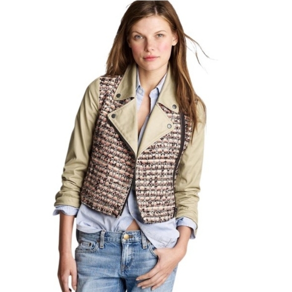 J. Crew Jackets & Blazers - J. Crew Tweed & Khaki Moto Jacket